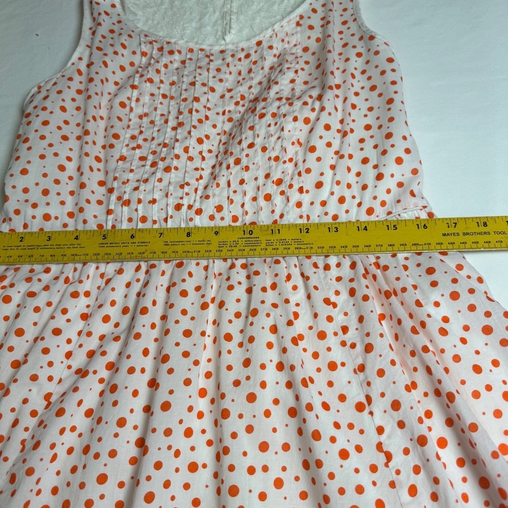 Cato Womens Orange Polka Dot Cotton Dress Lace Back Pintuck Pockets Size 12 - Picture 7 of 9